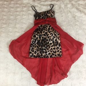Girls Cheetah Red High Low Party Dress
